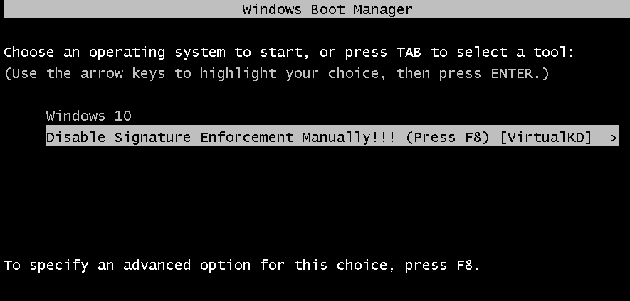 Guest boot menu with VirtualKD